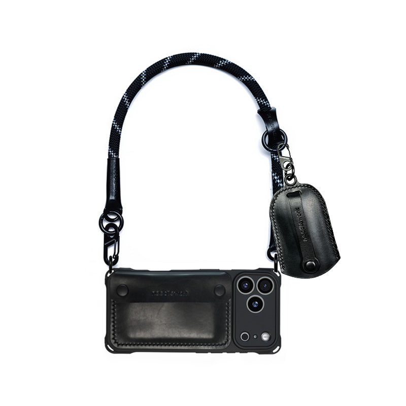 Stylish Kit! Needlework Classic-black Style iPhone 17 Series Leather Wallet Phone Case Set