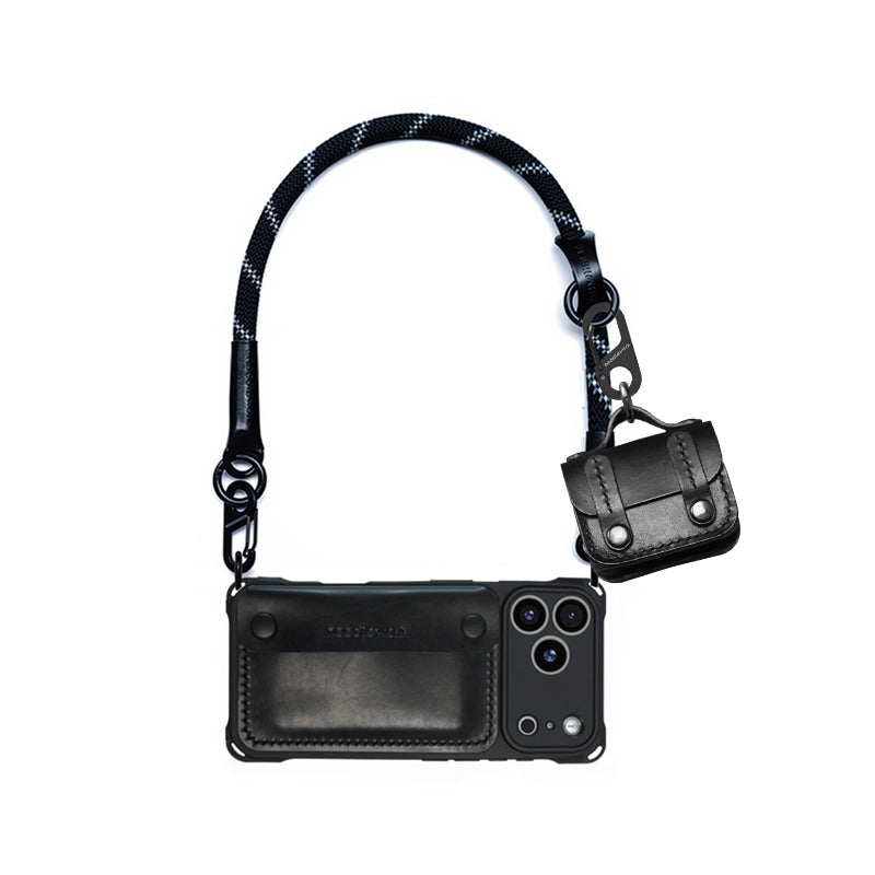 Stylish Kit! Needlework Classic-black Style iPhone 17 Series Leather Wallet Phone Case Set