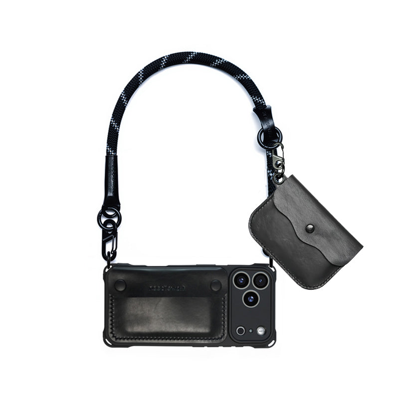 Stylish Kit! Needlework Classic-black Style iPhone 17 Series Leather Wallet Phone Case Set