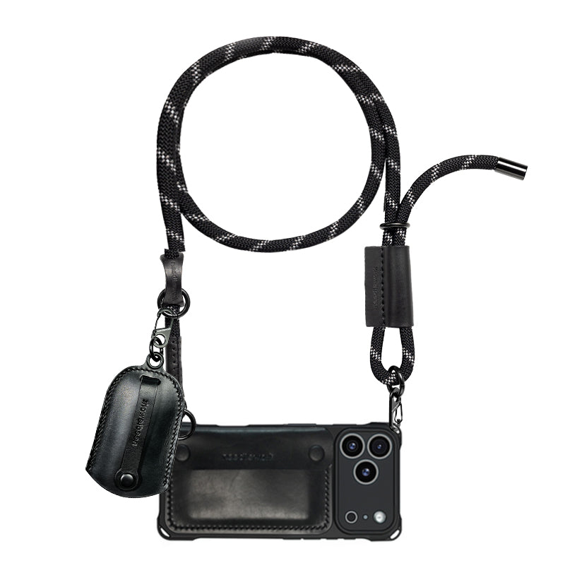 Stylish Kit! Needlework Classic-black Style iPhone 17 Series Leather Wallet Phone Case Set