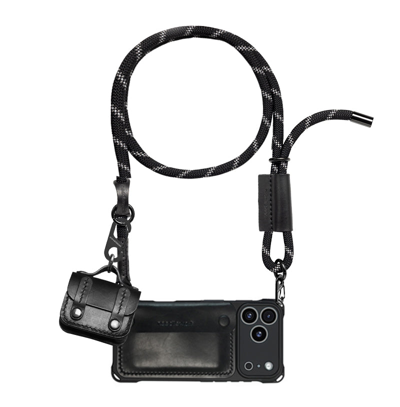 Stylish Kit! Needlework Classic-black Style iPhone 17 Series Leather Wallet Phone Case Set