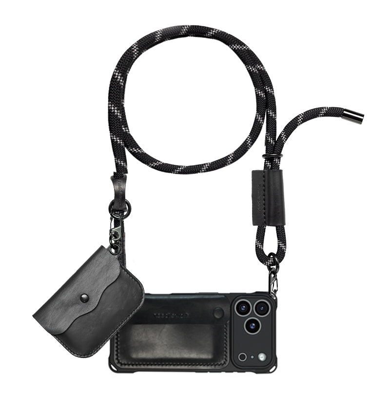 Stylish Kit! Needlework Classic-black Style iPhone 17 Series Leather Wallet Phone Case Set